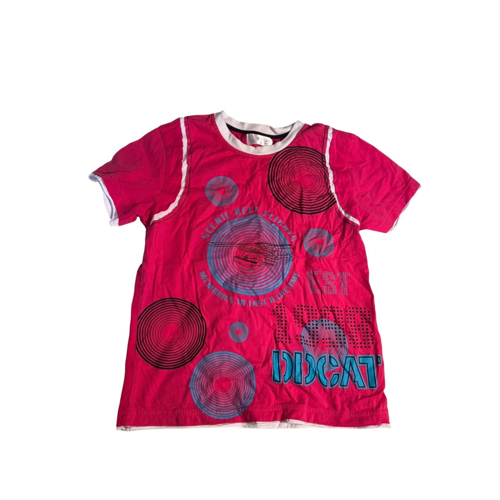 d.d.cat Girls Size 150/76 (10-12) T-Shirt Pink Blue Geometric Circles Graphics
